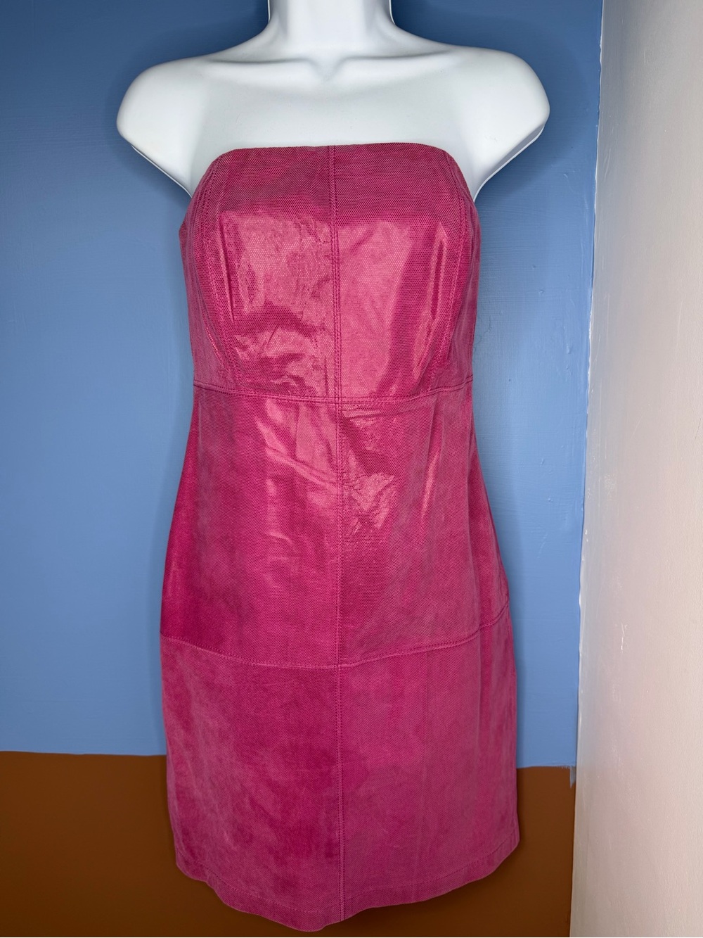 Express Vintage Deadstock Strapless Pink Suede Leather Dress Size 1/2 XS